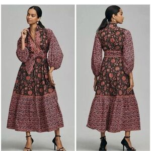 Anthropologie Sue Sartor Athenee Boho Floral Maxi Dress $495 Medium